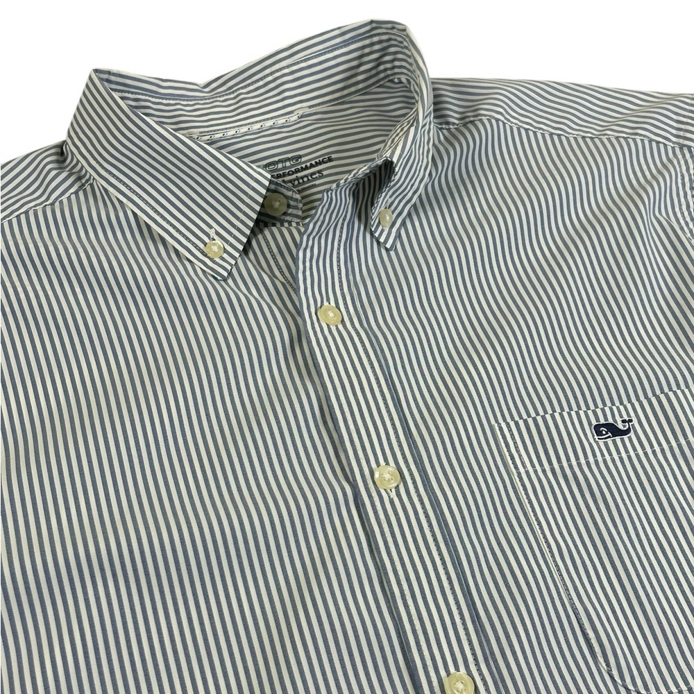 VINEYARD VINES OTG Performance Stripe Button Down Shirt Blue White L Coastal